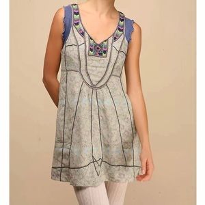 Free People Pale Mint Embroidered Tunic with Purple Trim